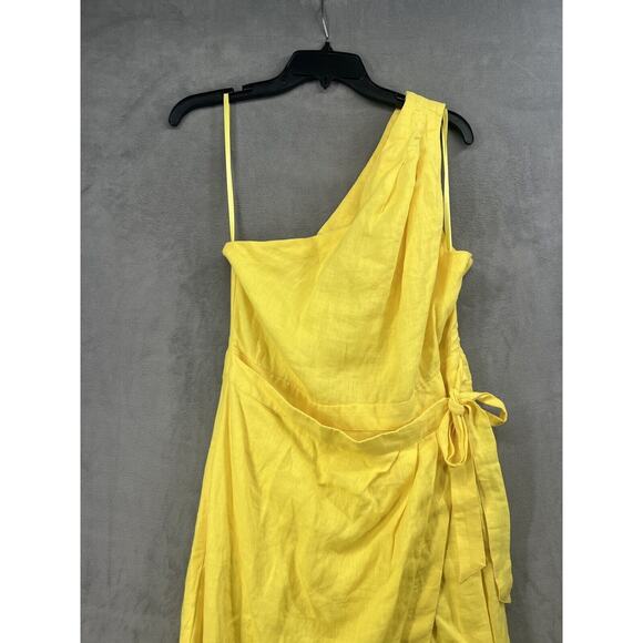 Anthropologie One-Shoulder Linen Dress Size 10 Yellow Wrap Dress - Picture 5 of 11